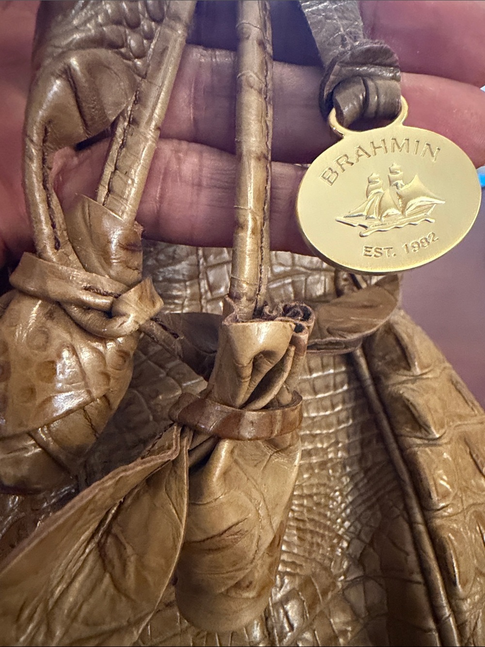 Brahmin Croc-Embossed Satchel in Taupe - Picture 3 of 10